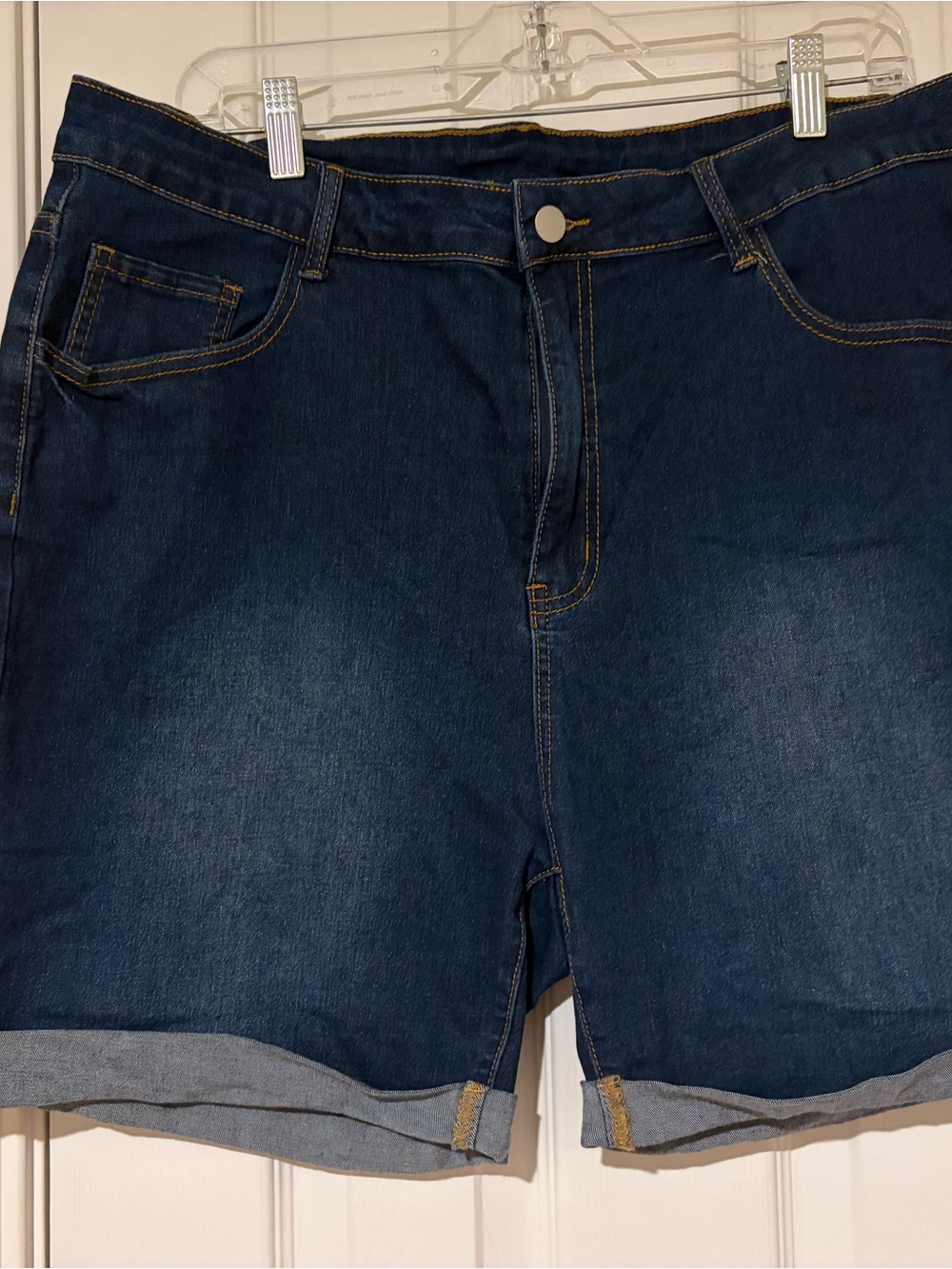 SHEIN Dark Blue Cuffed Denim Shorts
